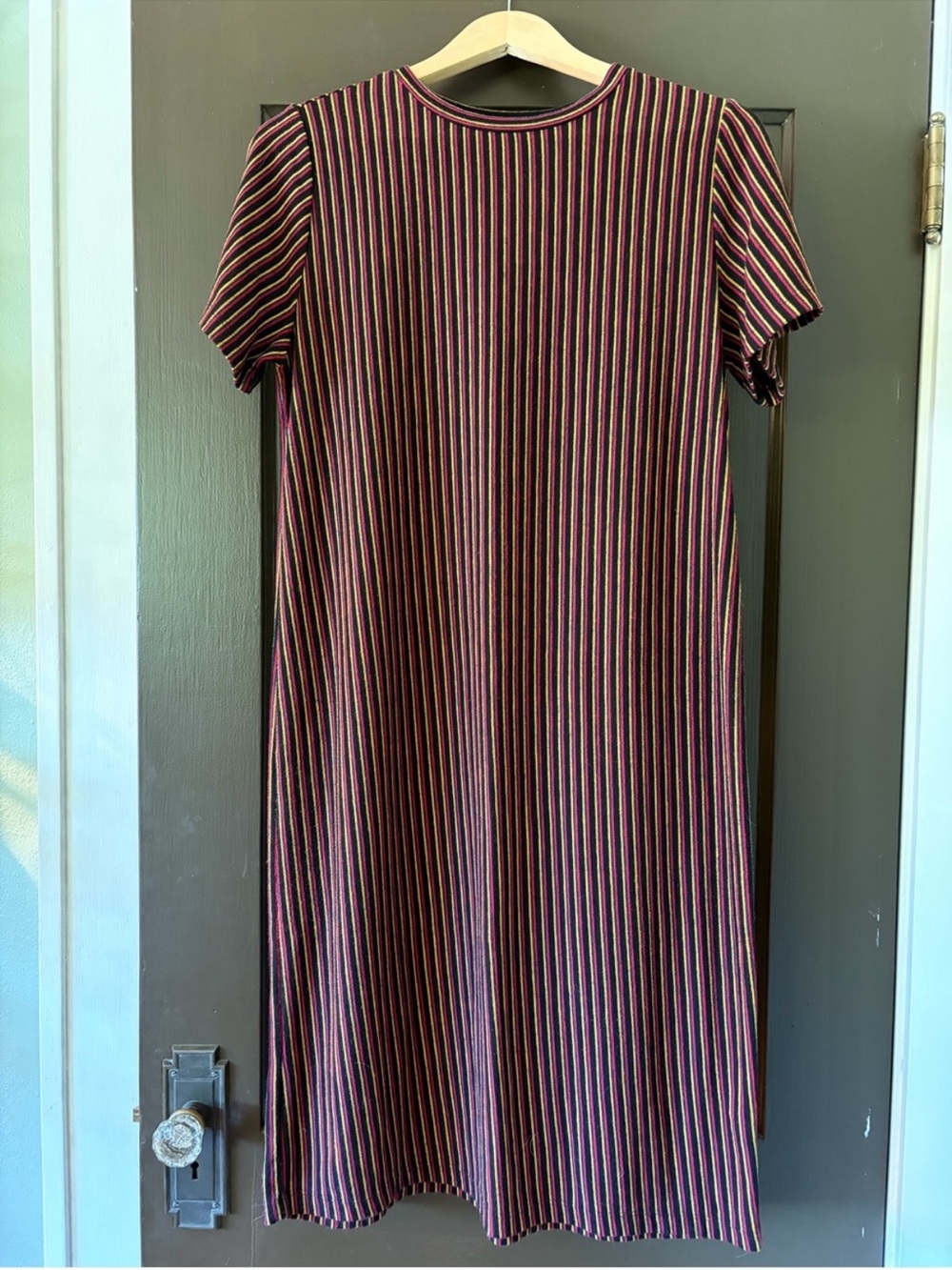 Zara Striped Short-Sleeve Midi Dress in Black/Yellow/Blue/Red